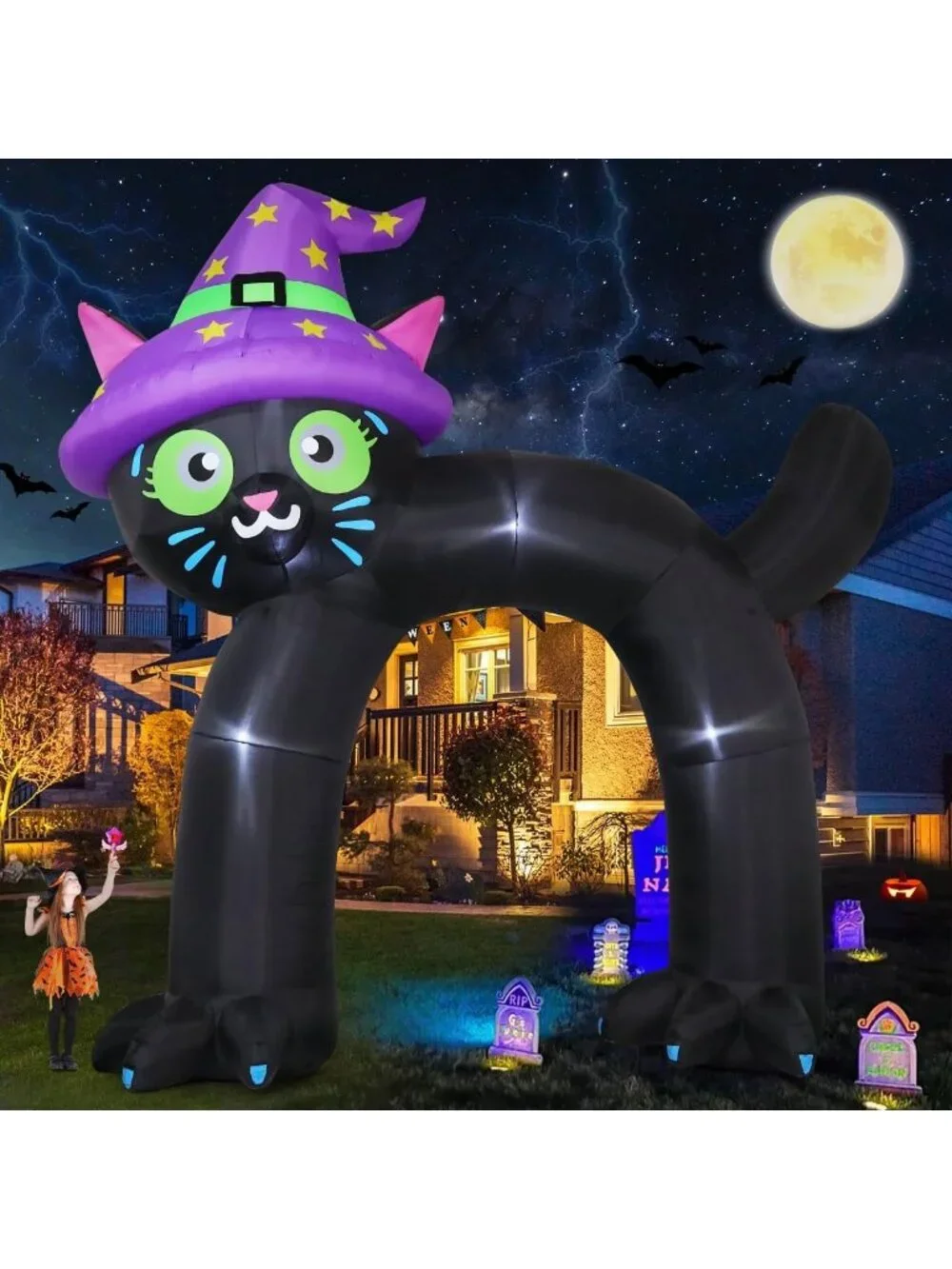 14FT Halloween Inflatable Black Cat Arch Yard Decoration with LED Lights for